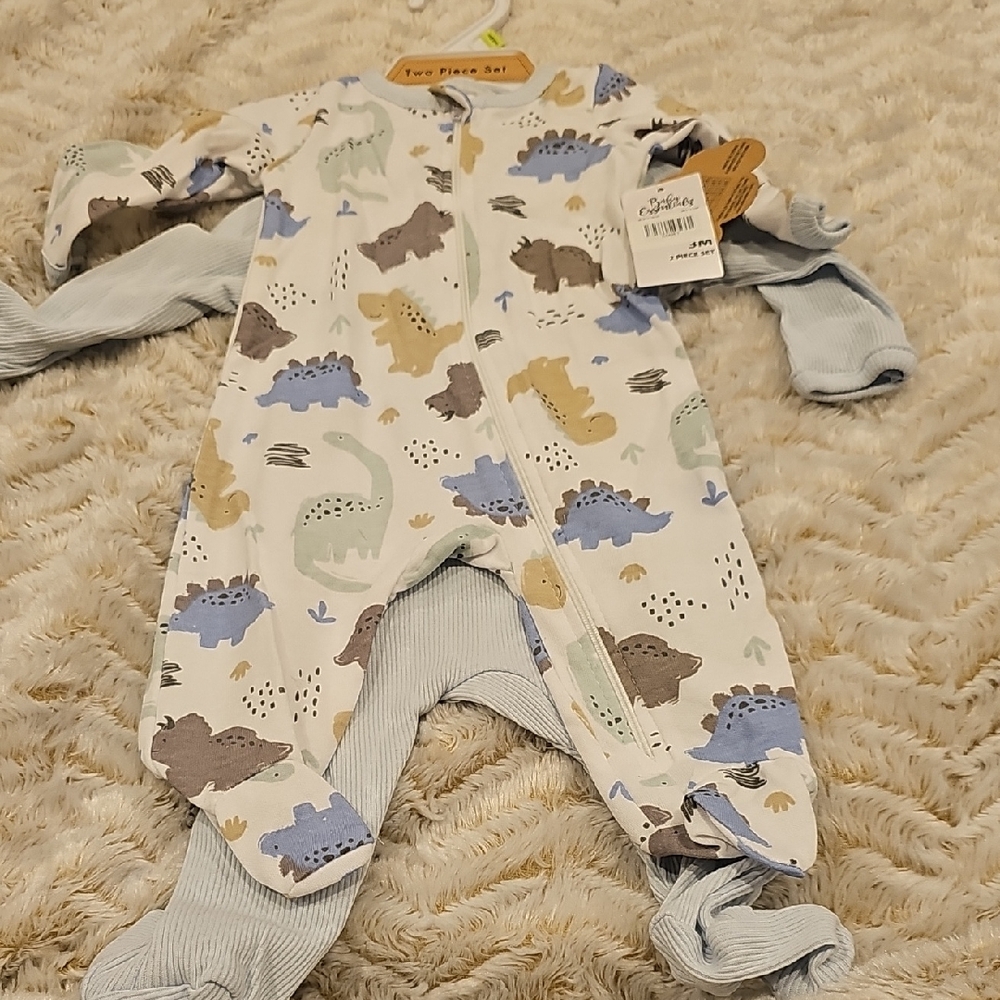 Baby Essentials Dinosaur Print Footie - Blue, Brown, Green